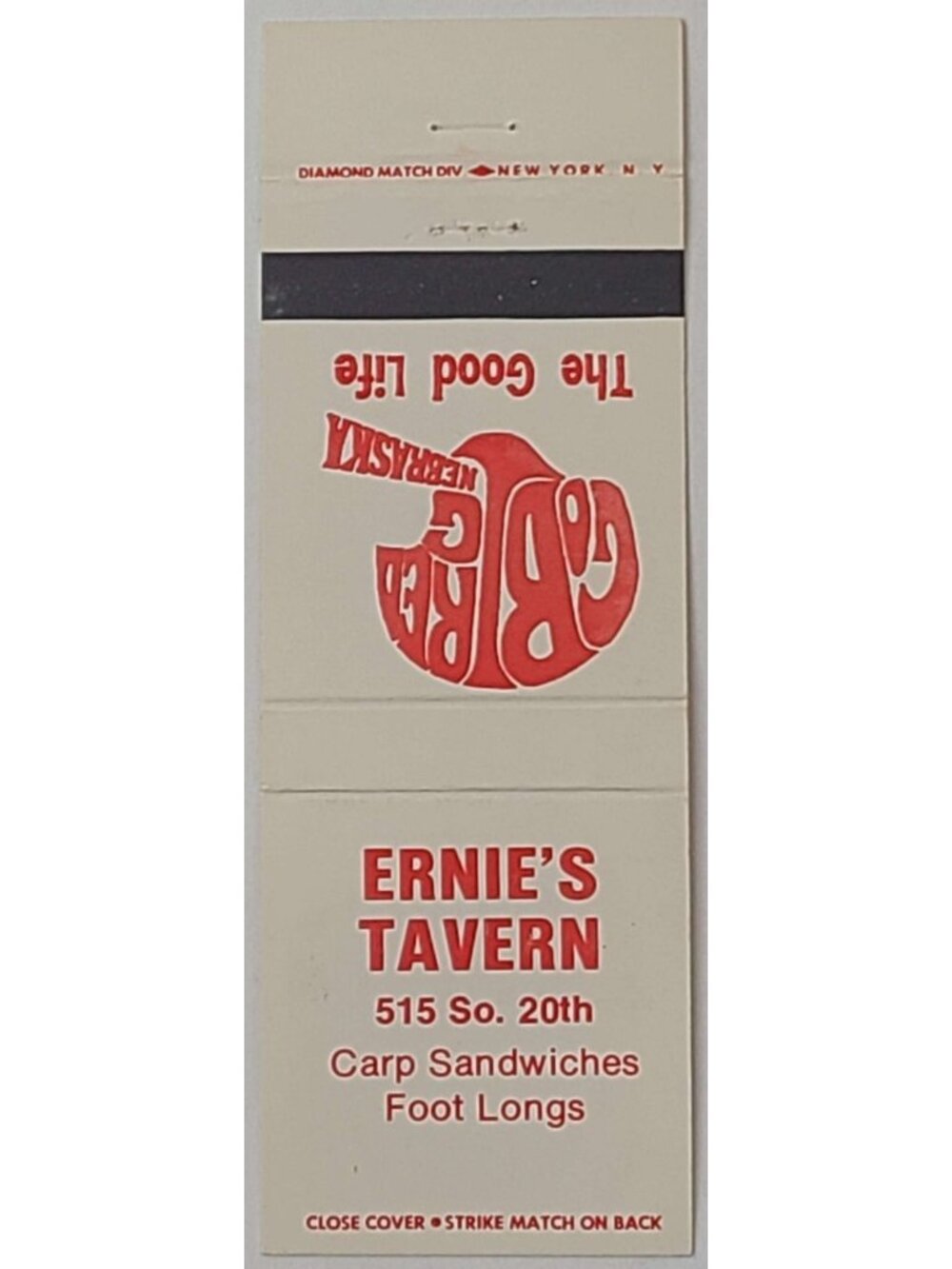 Matchbook Cover Ernie's Tavern Omaha Nebraska Cornhuskers Football 1979 1980